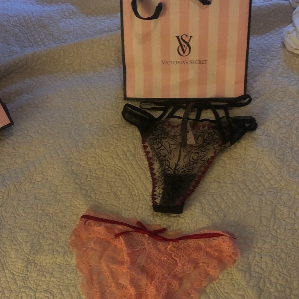 Victoria's Secret Black and Red Lace Panty Duo